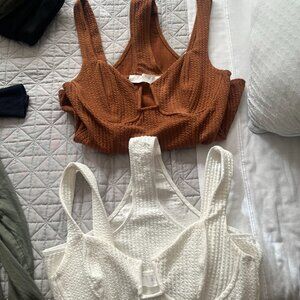 Body Suits Astr Ivory Textured Sleeveless Top